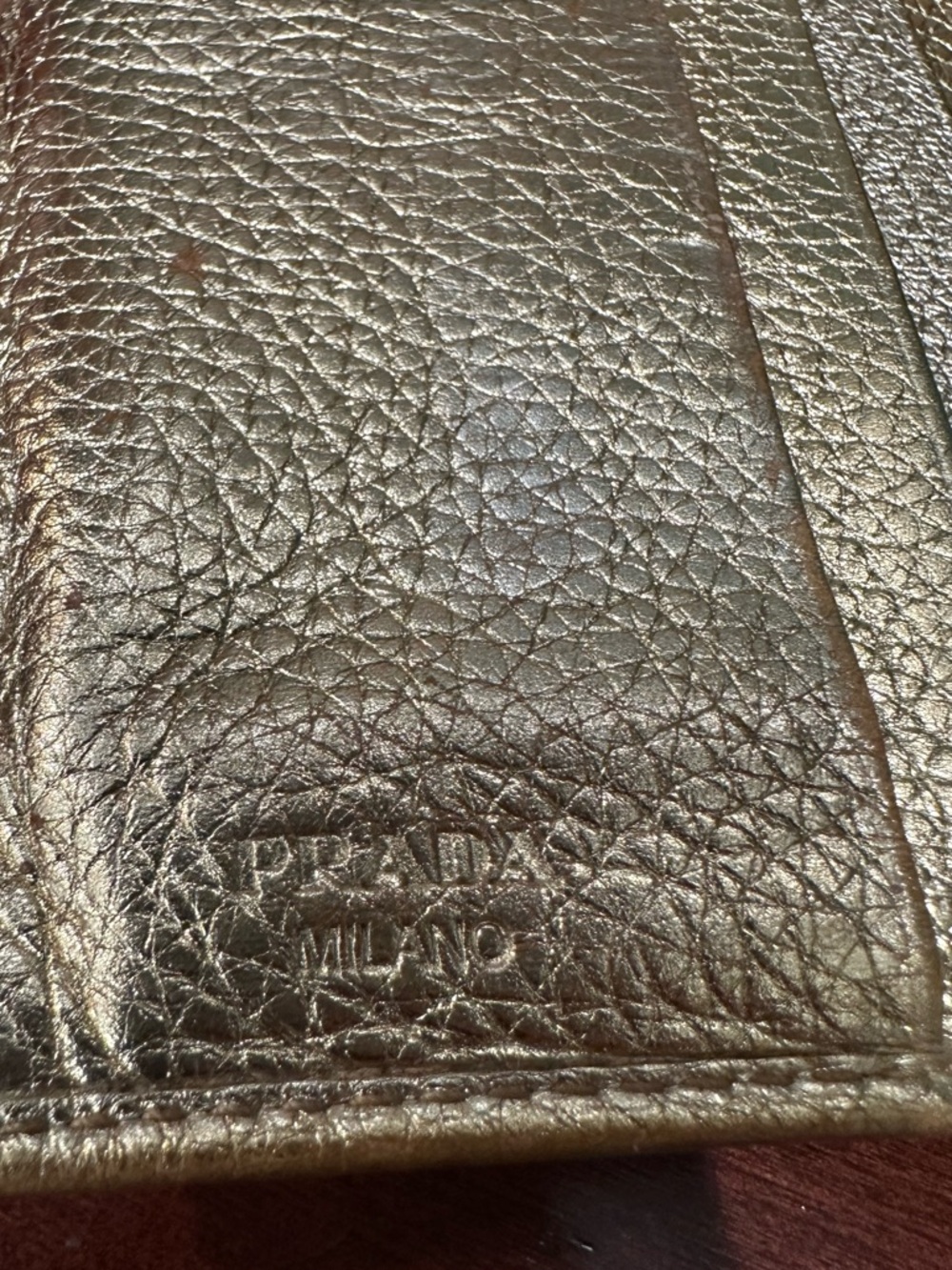 Prada Metallic Gold Leather Wallet Fold Over Long Wallet Milano Italy - Picture 13 of 14